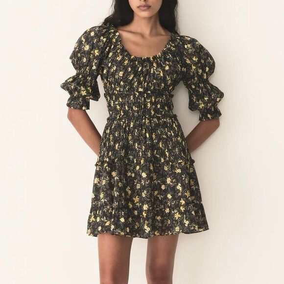 Doen Dresses & Skirts - NEW Doen Ismene Mini Dress In Noir Winding Blossoms Organic Cotton Size Small